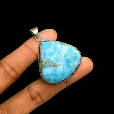 WoW!! Кулон ручной работы из натурального ларимара покрытие серебро 925 пробы 2 дюйма - Изображение 1 из 4