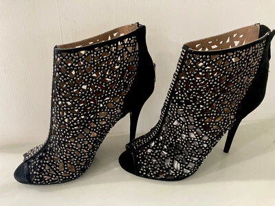 Botines ZIGI SOHO Peep Toe negros con pedrería tacones altos talla 8 Foto 1 de 4