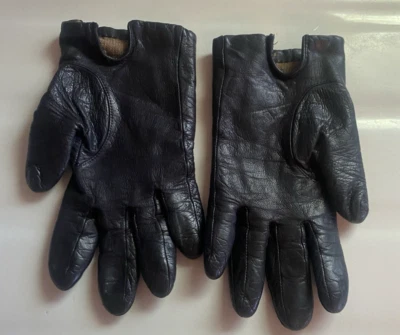 Par de guantes de muñeca vintage para mujer ARIS de cuero negro/100 % cachemir forrados-talla 7 Foto 1 de 4