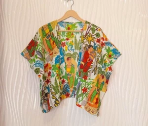 Top de mujer estampado floral plumero corto abierto frontal estilo encogimiento de hombros de algodón puro MG1064 - Imagen 1 de 5