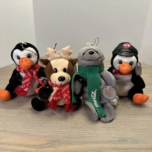 Vintage 90s Coca Cola Bean Bag Plush Lot of 4 - Penguins Reindeer Seal - Picture 1 of 24