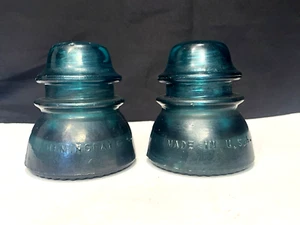 Paar Hemingray elektrische Glasisolatoren # 42 aquablau grün - Bild 1 von 6