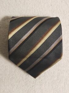 Brioni Itallian Silk Hand Made Necktie. Gray/Tan/ Brown. Diagonal Stripes.