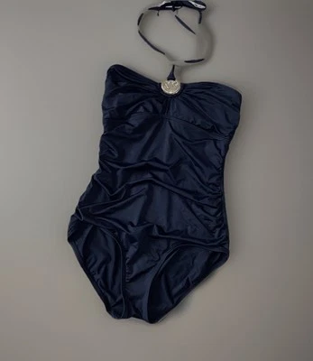 Maiô Michael Kors One Piece preto tamanho 6 dourado logotipo destaque - Imagem 1 de 4