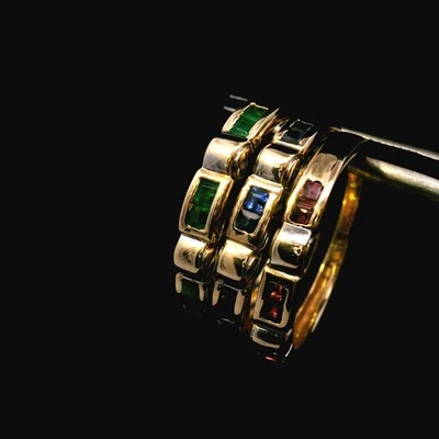 14KT Yellow Gold Ruby, Emerald & Sapphire Band Ring Set – Size 7 – 5.9g 3.8 DWT - Image 1 of 4