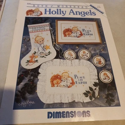 😇 Dimensions #216 Cross Stitch pattern vintage bk 8 Page Holly Angels Christmas - image 1 of 4