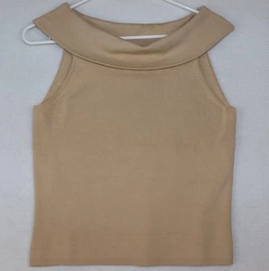 Suéter sin mangas Talbots de colección M bronceado cuello falso mezcla de seda silencioso tejido de lujo - Imagen 1 de 7