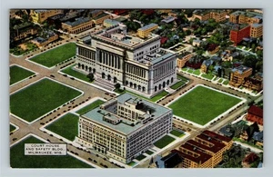 Milwaukee WI-Wisconsin Aerial View Of Courthouse  Vintage Souvenir Postcard - Picture 1 of 2