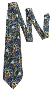 Floral Brown Boho Men’s Tie Silk Blue Flowers Structure USA 55.25" x 3 3/4" - Picture 1 of 8