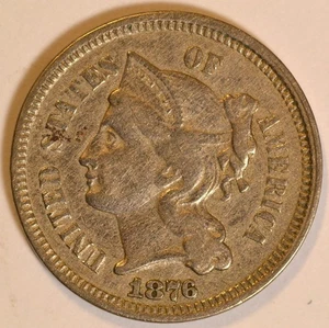 1876 Three 3 Cent Nickel- Fine/VF Details - Picture 1 of 2