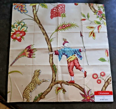New SCALAMANDRE FABRIC SAMPLE  Chinoise  Exotique 100% Cotton 17" x 18" Ecru - Image 1 of 4