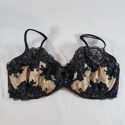 Victoria's Secret Seduction Unlined Demi Bra 38DD Embellished Black Parchment - Image 1 of 4