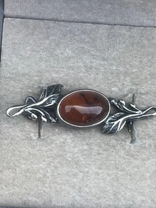 Vintage 925 Sterling Silver Amber Brooch - Picture 1 of 3