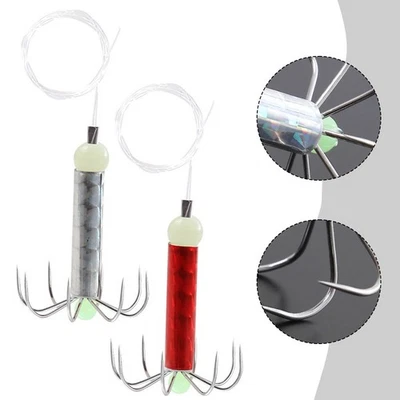 UNKNOWN Lot de 2 hameçons calmars Night Glow pour pêche en mer et taux de capture accr