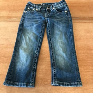 Miss Me Crop Jeans Girl 7 Blue Rhinestone Stretch Dark Wash Stretch - Picture 1 of 12