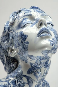 Canvas Art White Blue Porcelain Floral Sculpture Wall Picture Poster Print - Picture 1 of 22
