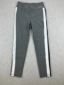 Bebe Sport Leggings L Gray White Black Stripe Rhinestone Logo High Waist - Picture 1 of 6