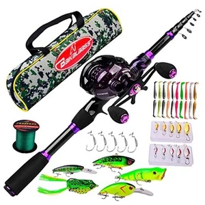 Fishing Rod and Reel Combo - 6.9ft Telescopic Spincast Rod with Left Handed - Picture 1 of 7