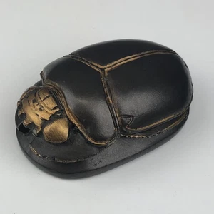 Jeroglíficos egipcios metálicos escarabajo recuerdo vintage tono bronce - Imagen 1 de 10