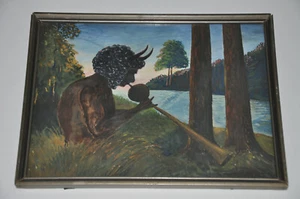 Pan mit Flöte Zeichnung ANTIK Faun Satyr Pastell Aquarell Fabel Schenk Wappen - Bild 1 von 7
