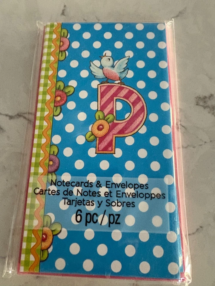 Mary Engelbreit Note Cards Set Of 6 With Envelopes Pink with C monogram