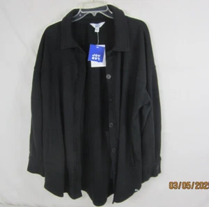 Women's JoyLab Fleece Long Sleeve Shacket Black XL - Picture 1 of 14
