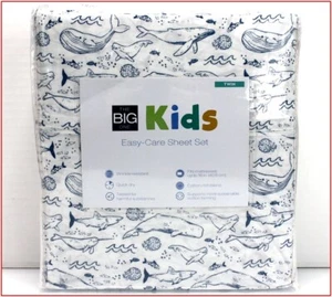 Big One WHALES Sheet Set - 275 tc  16" Deep - Ocean SEA LIFE White & Blue - TWIN - Picture 1 of 5