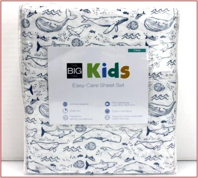 Conjunto de Lençóis Big One WHALES - 275 TC 16" Profundidade - Ocean SEA LIFE Branco e Azul - DUPLO - Imagem 1 de 4