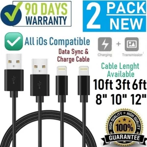 For iPhone 8,X,XS,11,11Pro, Charger Data Durable USB Cable 8",3ft,6ft,10ft 2pack - Picture 1 of 9
