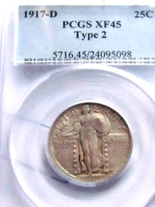 1917 D STANDING LIBERTY QUARTER TYPE 2 PCGS XF45 - Picture 1 of 5