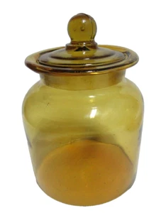 VTG Blown Glass Canister MCM Apothecary Jar Amber Glass 6.5" tall - Picture 1 of 6
