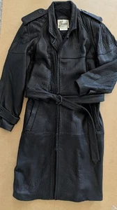 Vintage Berman’s 70s Belted Pebbled Leather Trenchcoat Black Size 42 - Bild 1 von 13