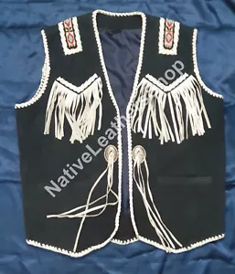 Herren American Western Wear Cowboy Wildleder Leder Fransen Weste Perlen Knochen MV4 - Bild 1 von 3