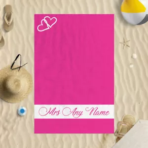 58x39" Personalised Pink Heart Mrs Design Microfibre Beach Towel Wedding Gift - Picture 1 of 1