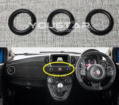 Stock EE. UU. FIAT 500 ABARTH NUEVO NEGRO MATE 3 X INTERRUPTOR DE TABLERO BOTÓN ANILLO CUBIERTAS ADORNO Foto 1 de 4