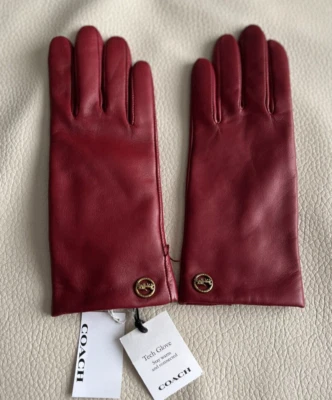 Guantes técnicos Coach para mujer piel de oveja forrados de lana cuero - talla 6,5 - MRSP $150 Foto 1 de 4