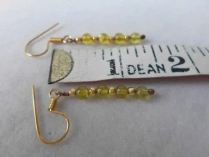Earrings Handmade Gold Plated Hook Peridot & GP bead 1.5in Drop - Picture 1 of 3