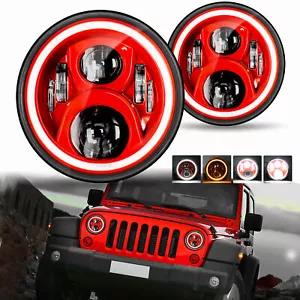 Par de faros LED rojos de 7 pulgadas para Jeep Wrangler JK LJ CJ 1997-2017 haz alto/bajo EE. UU. - Imagen 1 de 10