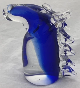 Murano? Horse Head Bust Art Glass Blue Clear Paperweight Figurine 4.5” - Picture 1 of 6