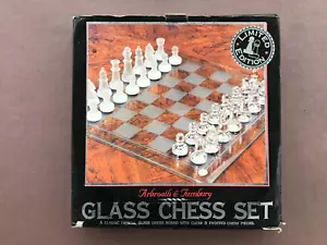 Large glass chess set, 38 cm crystal glass board, clear & frosted chess pieces - Picture 1 of 6