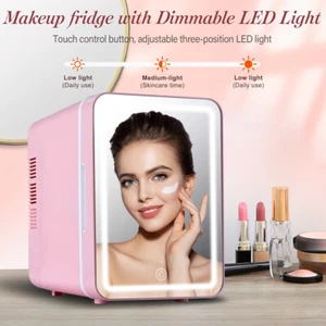 Mini Nevera 4L Rosa con Espejo de Luz LED Refrigerador Portátil y Calentador Cuidado de la Piel Maquillaje - Imagen 1 de 12