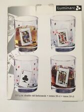 Luminarc Set 4 Card Party Double Old Fashioned Drinking Glasses 13 1/4 Oz. USA