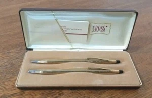 Vintage Cross 10K Gold gefüllt galvanisiert Stift & Bleistift Set OXY Logo blaue Tinte - Bild 1 von 9