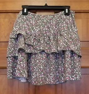 AMYWEAR Girls Juniors Skirt Green Floral Sz 16 Pretty Ruffled Look Side Zip - Picture 1 of 7