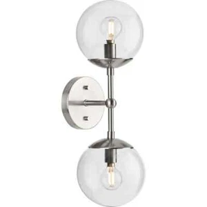 Progress Lighting Atwell 6" 2Light Brushed Nickel Mid-Century Modern Wall Sconce - Picture 1 of 14