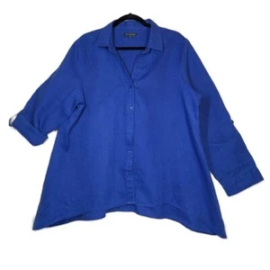 Top donna For Cynthia taglia XL 100% lino morso di squalo asimmetrico blu royal linguetta rotolo - Foto 1 di 12