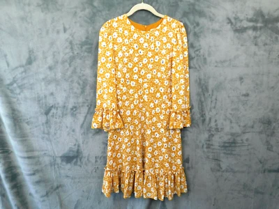 Eliza J Dress Womens 4 Gold Floral Cottage Ruffle Flare Shift Ditsy Coastal - Image 1 of 4