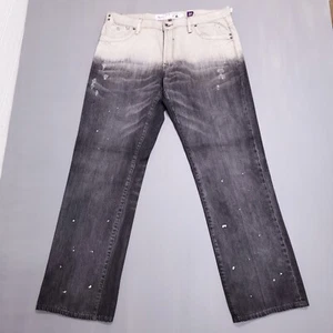 Akoo Jeans Mens 38X34 Black Tan Ombre Paint Splatter Fade Distresse Straight Leg - Picture 1 of 20