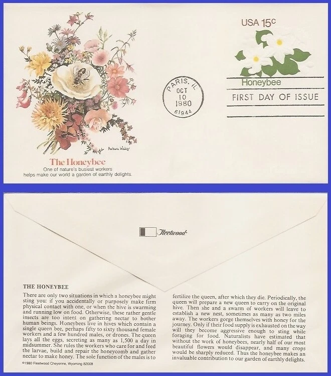 USA1 #U599 U/A FLEETWOOD FDC   Honey Bee - Image 1 of 1