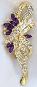 Crystal Rhinestone Brooch Pin, 2nd Quality Discounted, Purple Gold, Flower - Picture 1 of 13